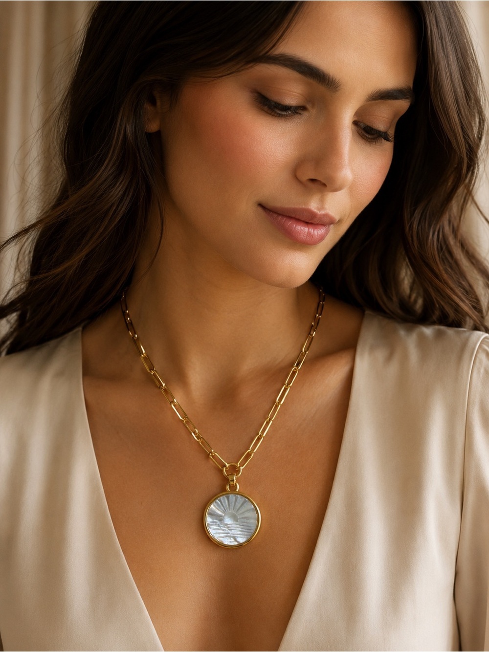 Camila Coelho | Mother of Pearl Pendant Paperclip Chain Necklace ✨